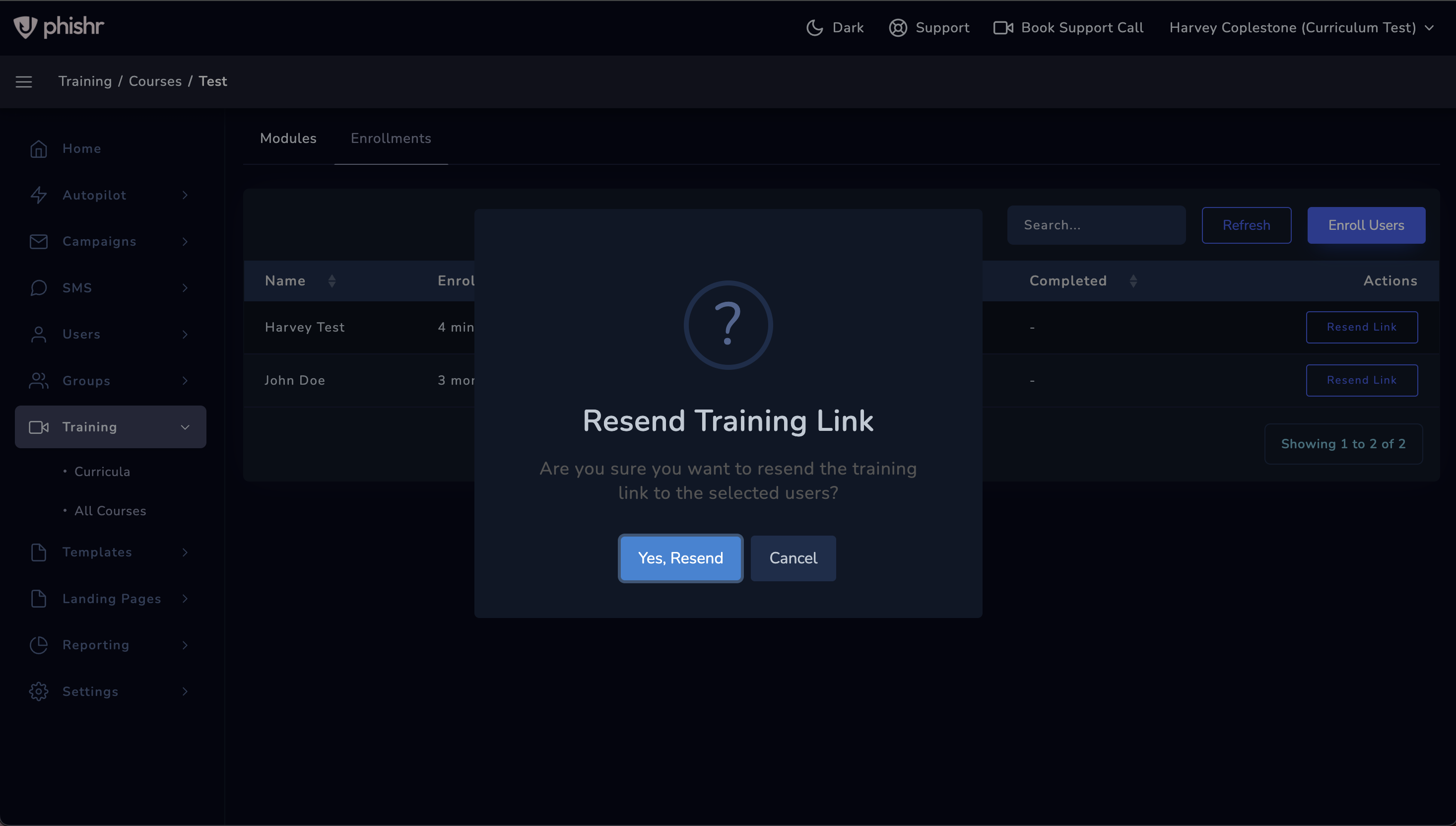 Now in Phishr: Manually Send Training Reminder Links